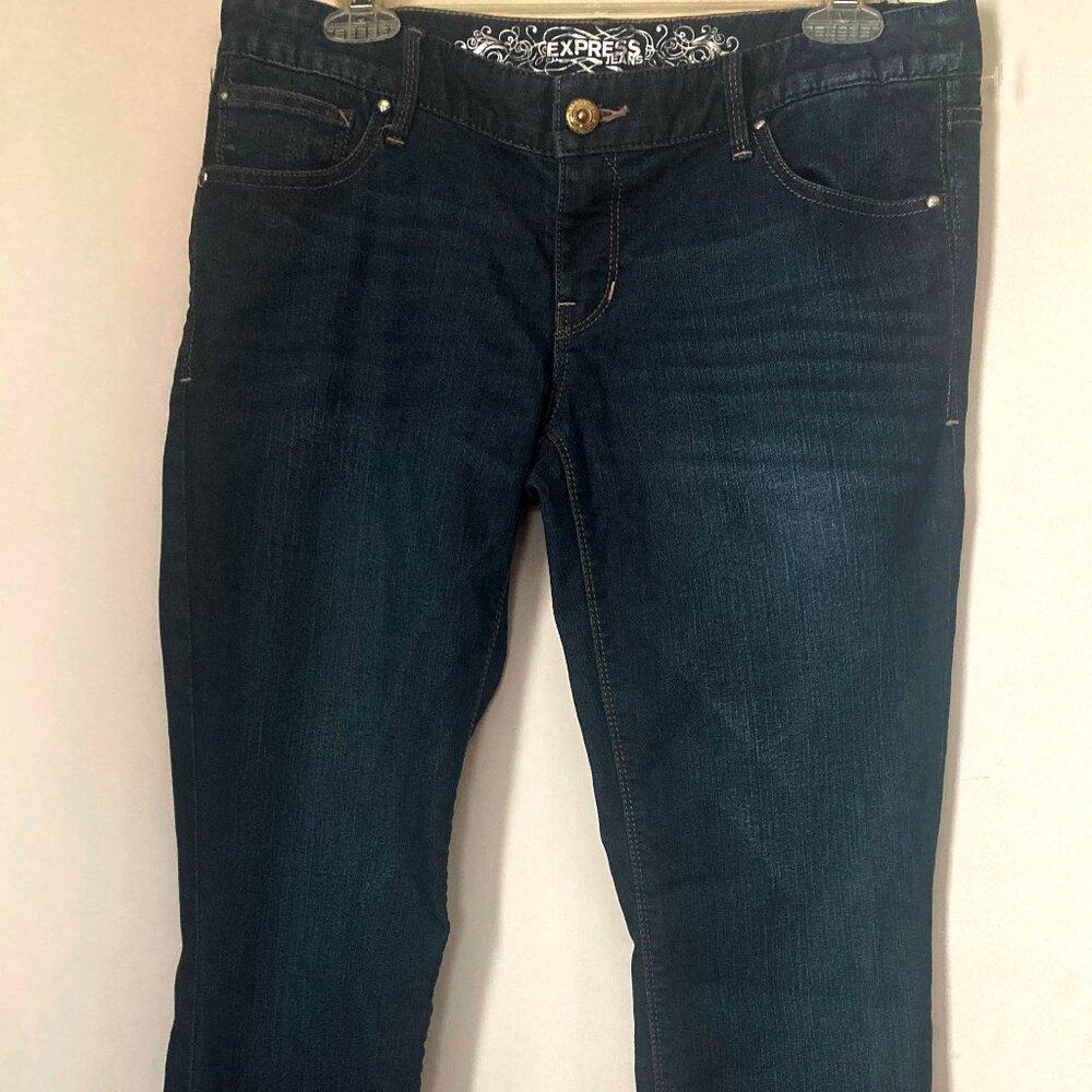 Express Jeans Women's 8s Low Rise Stretch Slim Dark Blue Barely Boot Jeans